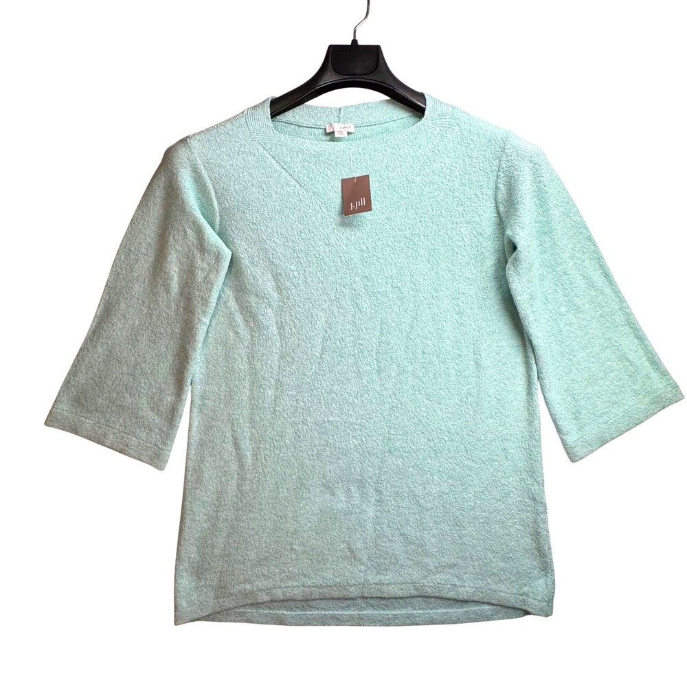 Pure Jill Green Textured Knit 3/4 Bell Sleeve Sweater XSP Petite Coastal Soft